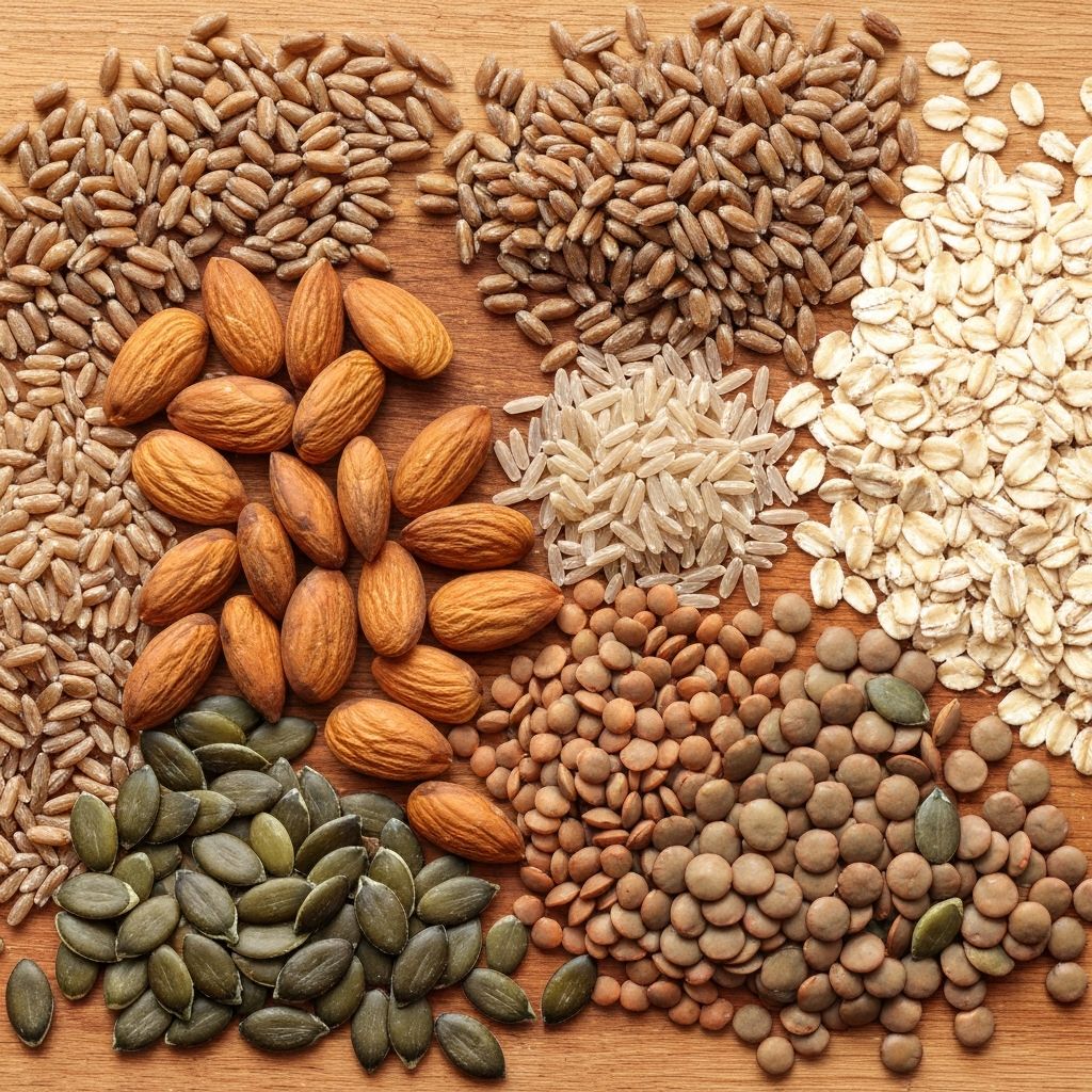 Vollkornprodukte und Nüsse mit B-Vitaminen